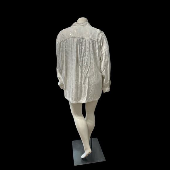 Anthropologie Pilcro Womens Button Up Top Size 3X White Sequin Long Sleeve Bling - Picture 3 of 16
